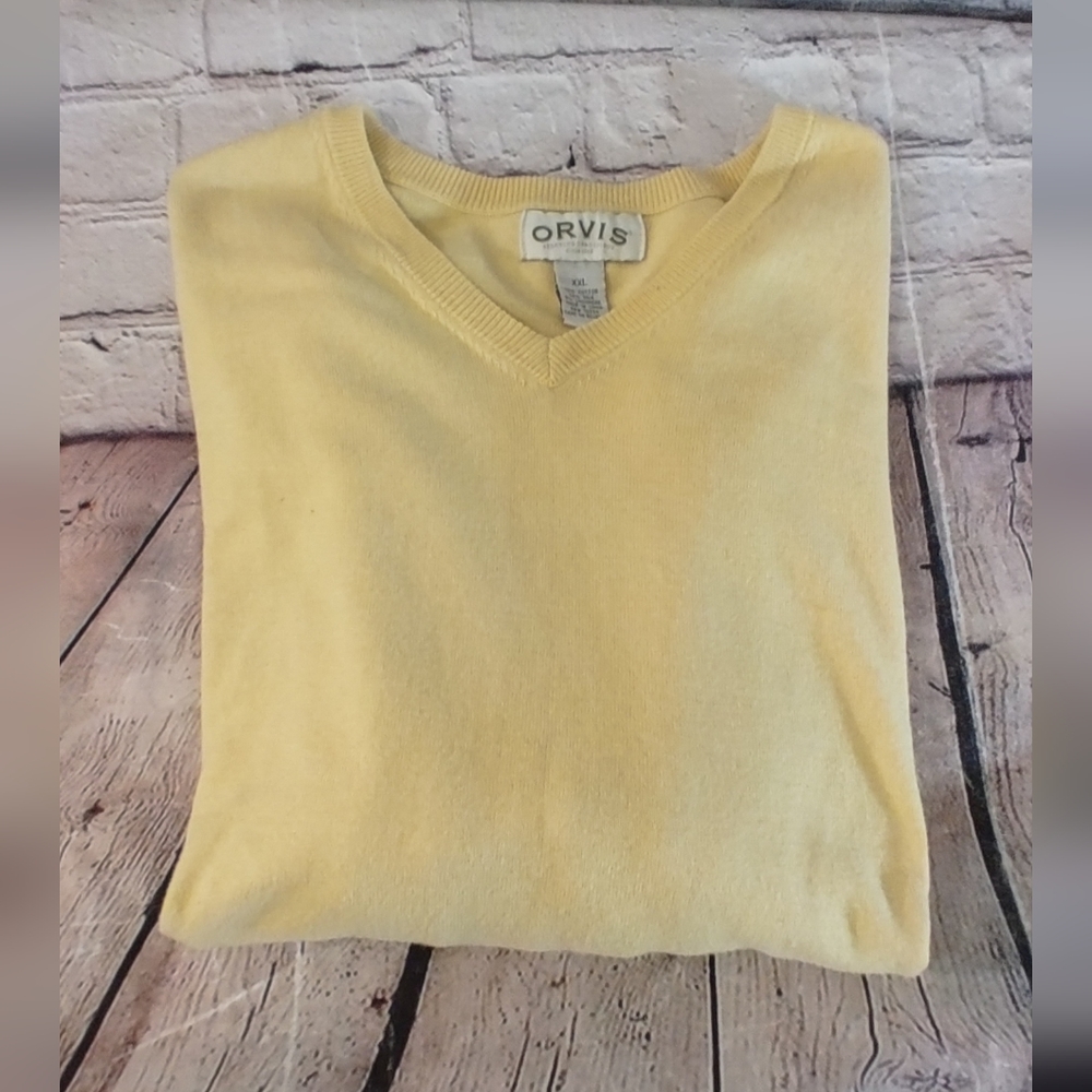 Orvis V Neck Silk Blend Yellow 2XL Sweater